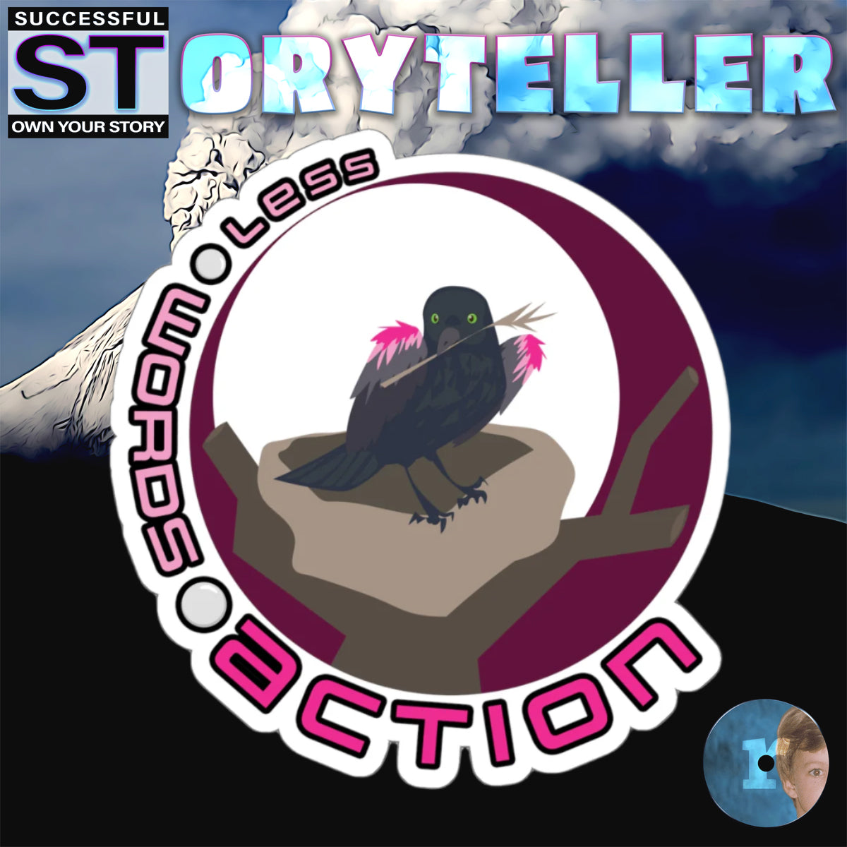 Storyteller Sticker, Less 🌕 Words 🌕 Action – Successful Storyteller